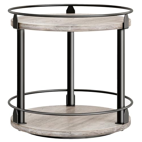 Lazy Susan Organizer, Rotating Spice Rack, 2 Tier Spice Turntable Organizer, Industrial Turntable Spice Holder, for Kitchen Countertop and Cabinet, Compact and Versatile, Greige SR22BG