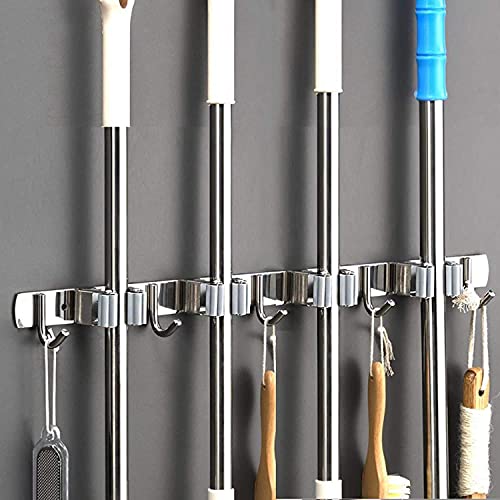 Broom Mop Holder Wall Mount Tool Hanger Organizer (4 Racks 5 Hooks)