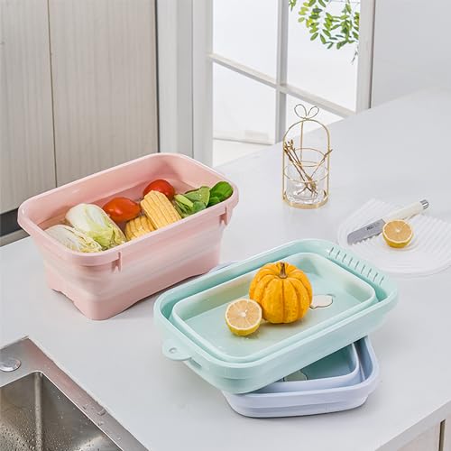 Collapsible Dish Pans, 2Gal (7.5L) Capacity, Plastic Dish Tub Dishpan for Kitchen Sink with Drainage Hole, Foldable Small Wash Basin for Kitchen, Camping, Travel (Light Blue) - view 4