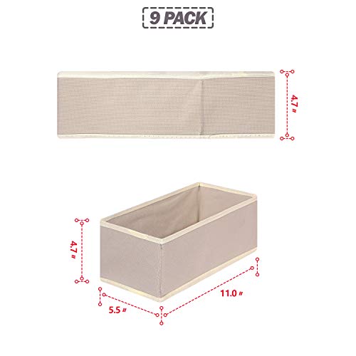 9 Pack Foldable Cloth Storage Box Closet Dresser Drawer Organizer Fabric Baskets Bins Containers Divider for Clothes Underwear Bras Socks Lingerie Clothing,Beige 090 - view 2