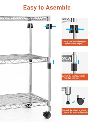3-Tier Heavy Duty Storage Shelves 750Lb Capacity, 24.02" D x 13.78" W x 21.97" H Shelving Unit for Pantry, Garage, Laundry and Kitchen - view 6