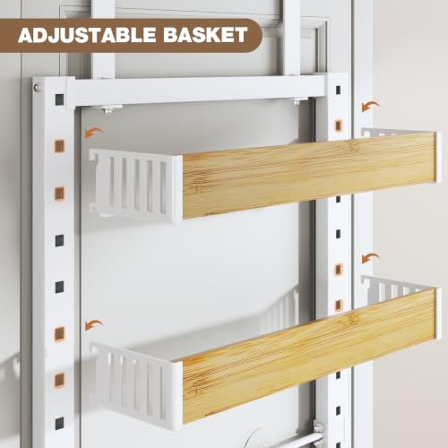 8 Tier Over the Door Pantry Organizer with Adjustable Wooden Baskets, Heavy Duty 2 in 1 Wall Mounted & Hanging Spice Rack for Kitchen, Cabinet and Closet Organization - view 7