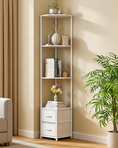 6 Tier 60.6" Tall Bookshelf with Storage and LED Light, White - view 7