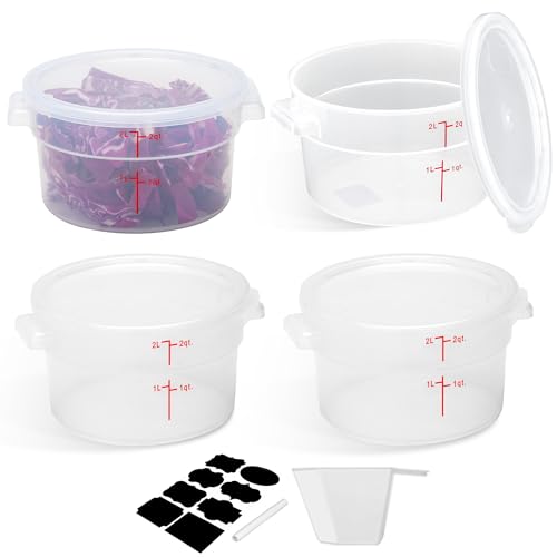 4 Pack 2 Qt Round Food Storage Containers with Lids, Translucent PP