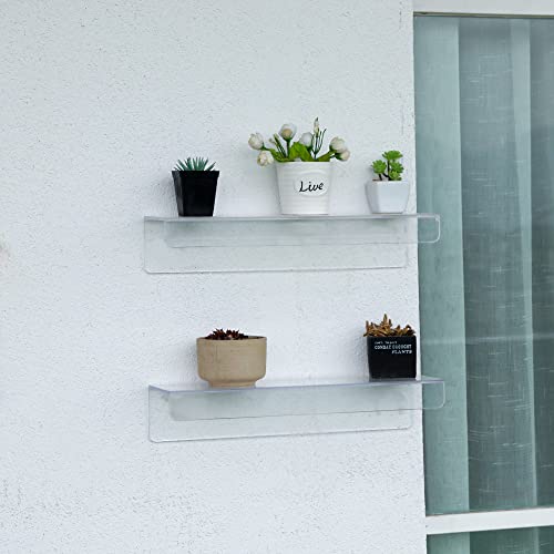 4 PCS Clear Acrylic Floating Wall Ledge Shelf 15 Inch Wall Mounted Nursery Kids Bookshelf, Invisible Hanging Shelves for Wall Storage,Toy Picture Ledge Display Shelf Bathroom Storage Shelves - view 4