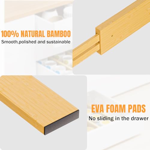 Bamboo Drawer Dividers Organizers, 2.56" High, 17"-21.8" Adjustable, 4 Pack - view 7