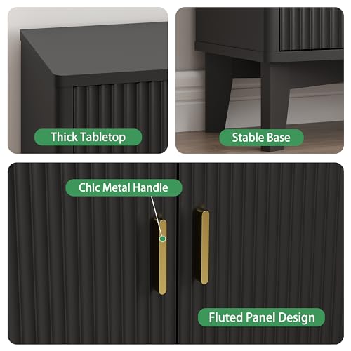 Fluted Sideboard Buffet Cabinet, 30" Wood Coffee Bar Cabinet, Black - view 6