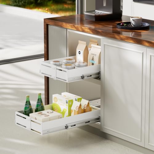 Pull Out Cabinet Organizer, Expandable Width 8"-13", Heavy Duty Metal Slide Out Drawers for Cabinets, Expandable Cabinet Pull Out Shelves for Kitchen, Pantry, Bathroom, White - view 5