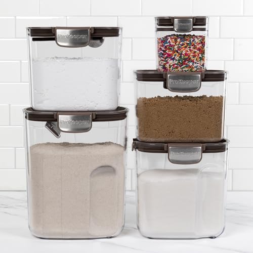 + Airtight Food Storage Container Set – Clear Plastic Flour and Sugar Canister Set with Magnetic Accessories for Kitchen Organization (Brown, 9-Piece) - view 3