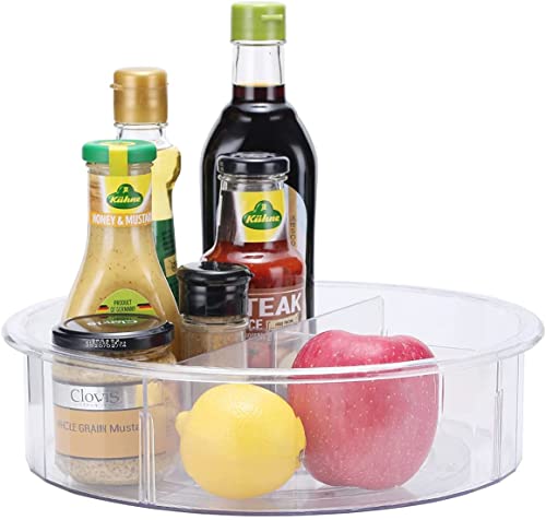 Lazy Susan Turntable, 12" Round Plastic Clear Storage Organizer with Dividers for Kitchen, Spice Rack, Cabinet, Pantry, Fridge, Freezer, Countertop