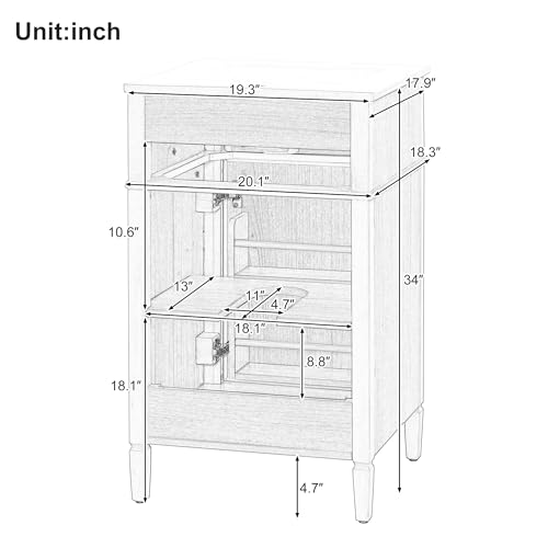 20-inch Bathroom Vanity with Sink Combo, Free-Standing Single Bathroom Storage Cabinet with Tilt-Out Drawer, Adjustable Shelf & Storage Rack, Wood Vanity with Ceramic Basin for Bathroom (Wood) - view 4