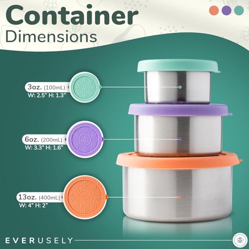 3 Stainless Steel Food Containers & 3 Condiment Cups - Reusable Meal Kit - view 2