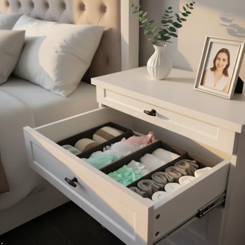 Sock Drawer Organizer 3 Pack - Collapsible Fabric Storage Bins for Underwear Divider, Small Closet Organizers with 3 Compartments, Khaki - view 3