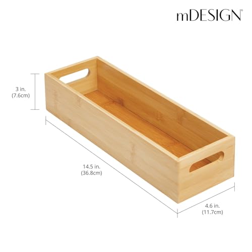 Slim Bamboo Kitchen Cabinet & Fridge Drawer Organizer Tray - Storage Bin for Cutlery, Serving Spoons, Cooking Utensils, Gadgets - 4.6" Wide - Natural Wood Finish - view 4