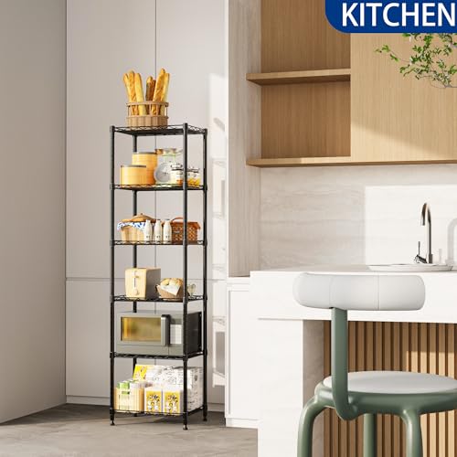 6 Wire Shelving Steel Storage Rack Adjustable Unit Shelves for Laundry Bathroom Kitchen Pantry Closet(Black,11.7" D x 16.8" W x 63" H) - view 2