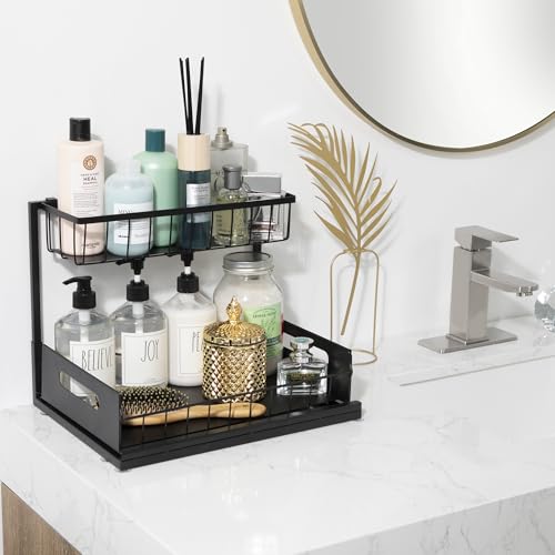 Under Sink Organizers Around Pipe - 1-Pack Slide Out Storage Bins, 2-Tier Large Capacity, Heavy Duty Metal Frame Holds 50 lbs, Removable for Kitchen, Bathroom, Vanity, Laundry, KN0057-2Pack - view 6