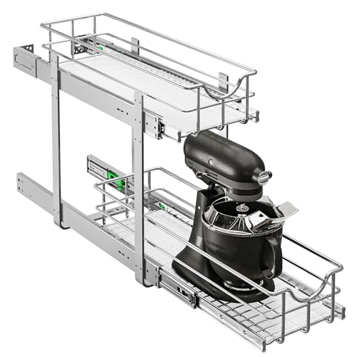 2-Tier Kitchen Cabinet Pullout Shelf and Drawer Organizer, Soft Close Pantry Pull Out Shelves, Heavy Duty Pull Out Cabinet Organizer with Shelf Liner for Kitchen Cabinets, Pantry Storage