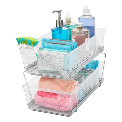 2 Tier Bath Organizer,Undersink Storage with Sliding Drawers,for Cleaning Supplies, Pantry, Sponges,Bottles&Kitchen Essentials,Adjustable Dividers&Pull Out Sliding Baskets,Frost, (Pack of 2) - view 4