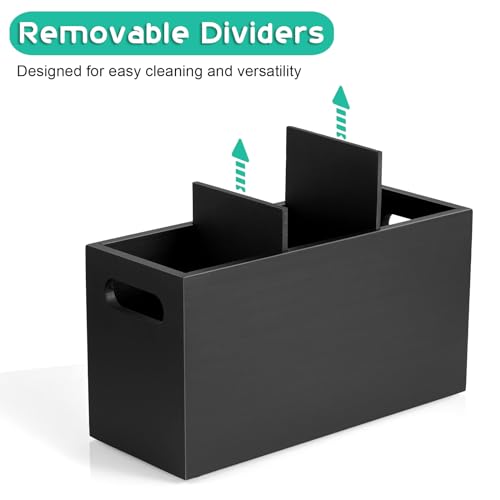 Black Kitchen Utensil Holder for Countertop - Wooden Large Utensil Caddy Organizer for Counter - 3 Compartment Cooking Utensil Crock for Silverware Spoon Spatula - view 2