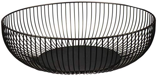 Metal Wire Fruit Basket,Large Round Storage Baskets for Bread,Metal Wire Bread Fruit Bowl Vegetable Stand Holder for Snacks,Modern Fruit Bowl Decorate Kitchen Counter,Black