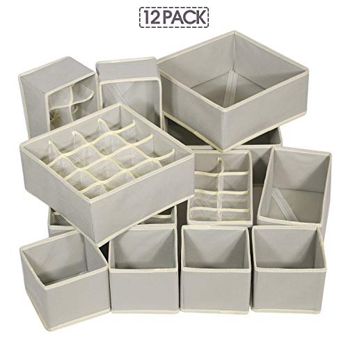 12 Pack Foldable Drawer Organizer Dividers Cloth Storage Box Closet Dresser Organizer Cube Fabric Containers Basket Bins for Underwear Bras Socks Panties Lingeries Nursery Baby Clothes Gray - view 6