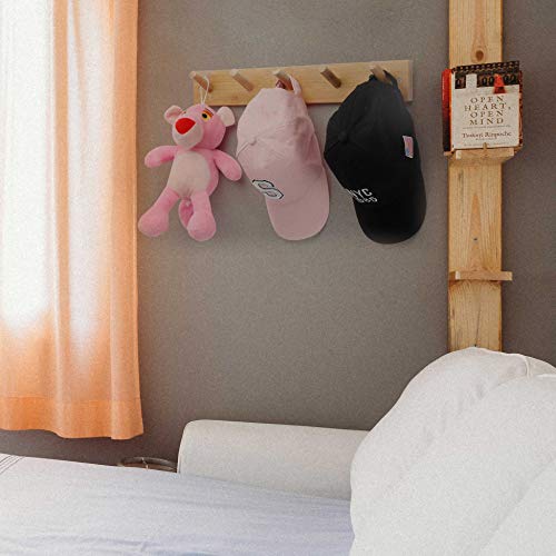 Coat Rack Wall Mounted,16" Hole to Hole,Coat Hanger Wall Mount with 5 Hooks for Hanging Coats,Hook Rack Peg Rail for Hats,Jacket,Clothes,Towels,Natural - view 5