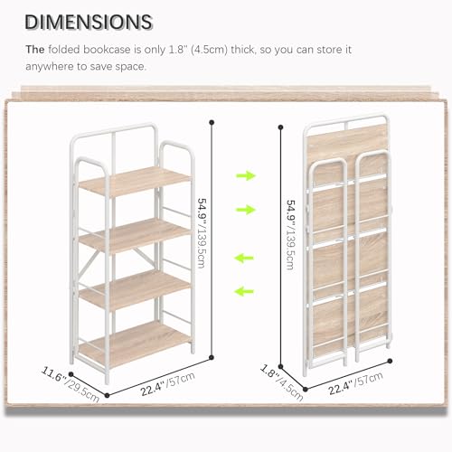 No Assembly Folding Bookshelf, 4 Tier Collapsible Book Shelves Open Shelf - view 2