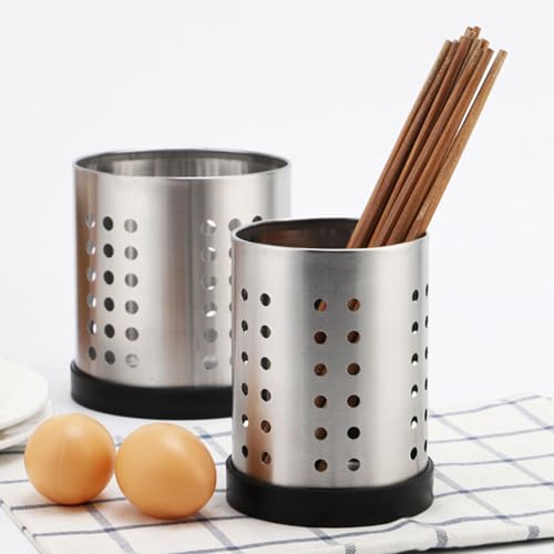 Stainless Steel Utensil Holder for Kitchen, Utensil Holder Drainer Basket for Countertop, Chopstick Spoon Spatula Holder Dryer Rack, Utensil Caddy for Cooking Utensils Holder, Silver, Small, 1pc - view 2