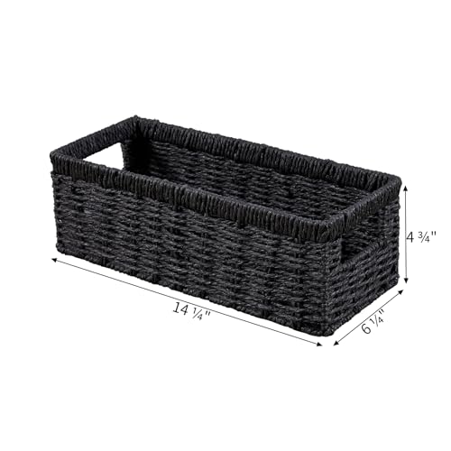 Wicker Storage Basket, Paper Rope Wicker Baskets with Handles, Toilet Paper Basket for Toilet Tank Top, Small Wicke Baskets for Organizing Shelves, 2-Pack, Black - view 2