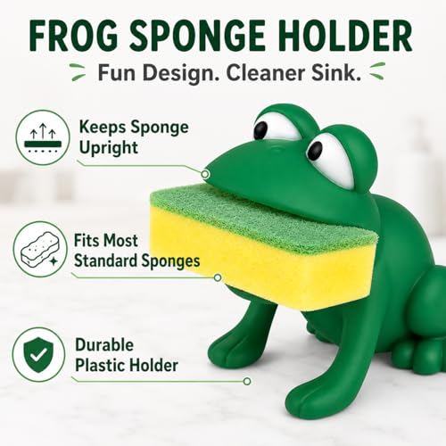 Frog Sponge Holder for Kitchen Sink with Dual-Sided Sponge, Cute Caddy - view 4