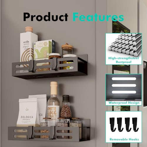 2 Pack Magnetic Spice Rack for Refrigerator, Black Magnetic Shelf and Fridge Kitchen Cabinet Organizers Storage Seasoning Organization Mini Shelves, Organizadores de Cocina - view 4