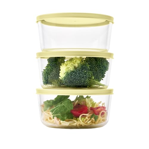 12-Piece Glass Food Storage Containers Set (6 Containers + 6 BPA-Free Lids) | 4-Cup, Leakproof | Microwave, Freezer, Oven & Dishwasher Safe | Ideal for Meal Prep & Pantry Organization, Yellow