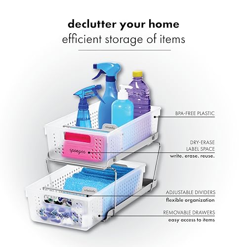2 Tier Bath Organizer,Undersink Storage with Sliding Drawers,for Cleaning Supplies, Pantry, Sponges,Bottles&Kitchen Essentials,Adjustable Dividers&Pull Out Sliding Baskets,Frost, (Pack of 2) - view 2