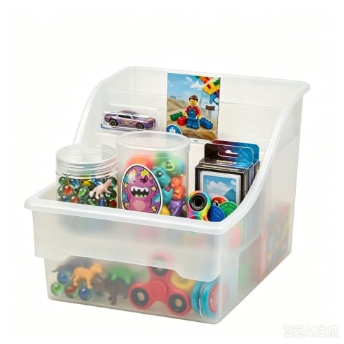 Clear 2-Tier Pantry Storage Bin with 2 Compartments, Medium Plastic Organizer for Snacks, Spices, and Small Items, See-Through Design for Quick Identification - view 4