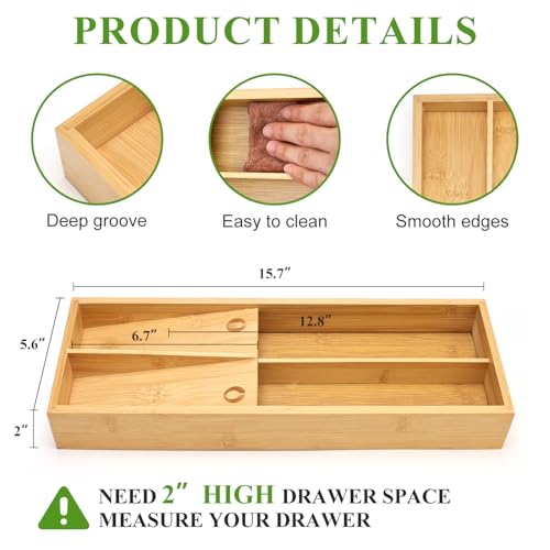 Small Bamboo Skinny Silverware Drawer Organizer Narrow Utensil Cutlery Tray - view 6