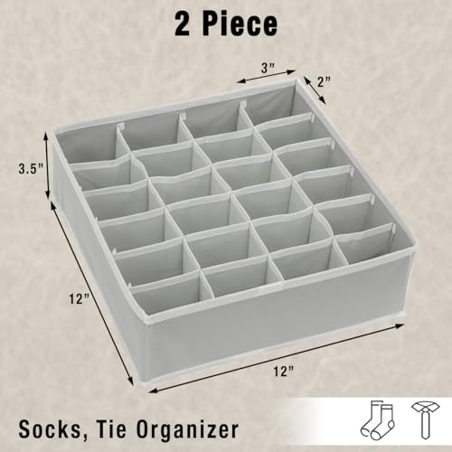 2 Pack Closet Sock Organizer, 24 Cell, Gray - view 2