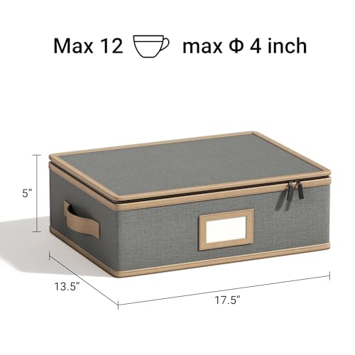 Mug Storage Box, Hard Shell China Organizer with Dividers, Beige, 2 Peice - view 3