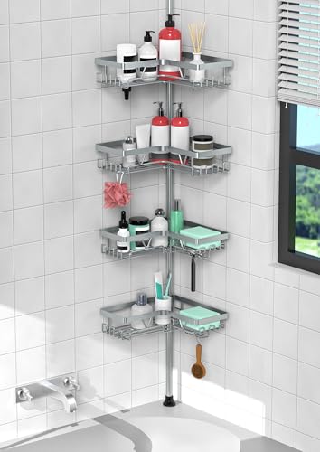 Shower Caddy Tension Pole, Bathtub Organizer, Light Gray