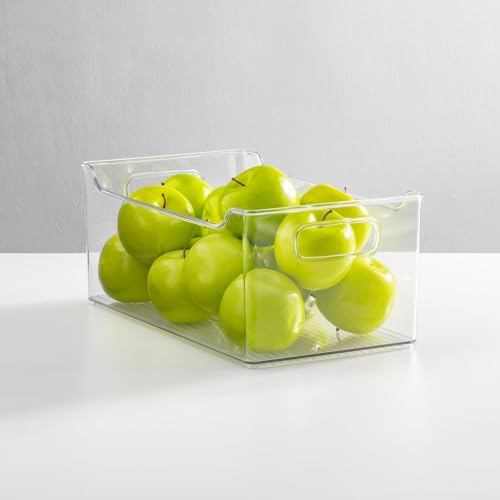 Modern Plastic Open Front Dip Storage Organizer Bin Basket with Built-In Handles for Kitchen Organizing, Fridge Shelf, Cubby, Cabinet, or Pantry Organization, Ligne Collection - 2 Pack - Clear - view 6