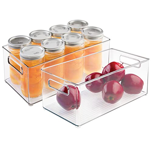 Plastic Stackable Kitchen Organizer - Storage Bin with Handles for Refrigerator, Freezer, Cabinet, and Pantry Shelves Organization - Food Container - 2 Pack - Clear