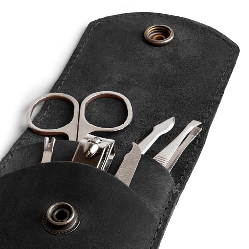Double Nail Clipper Case, Beauty & Personal Care, Commuter and Nomad, Grooming Case, Home & Travel Essentials, Manicure Kit Storage, Full Grain Leather, Handmade (Charcoal Black) - view 3