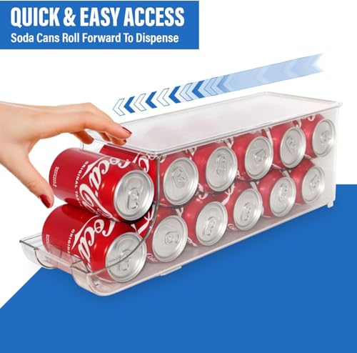 Soda Can Organizer with Lids, Stackable Soda Can Dispenser for Refrigerator, Clear Can Holder Organization and Storage Bins for Fridge, Kitchen, Countertop, Drink Pantry Organizers, Holds 12 Cans Each - view 4