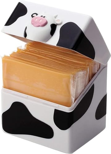 Moo Moo Sliced Cheese Storage Container, Flip Top Fridge Organizer Box, Compact Holder Keeps Slices Fresh and Easy to Find, Cute Cow Kitchen Gadget, BPA-Free