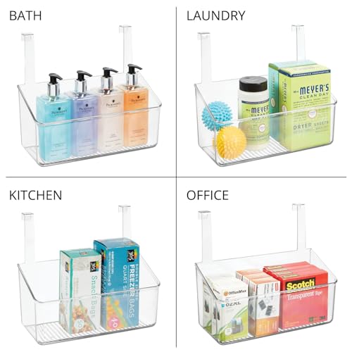 Plastic Over Cabinet Door Storage Organizer Bin for Kitchen, Pantry, Bathroom, Laundry, Utility Room - Hang Outside or Inside Door - Holds Lunch Bags, Shampoo, Cleaning Supplies, Large - Clear - view 6