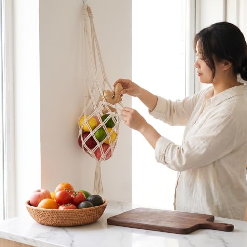 Boho Macrame Hanging Basket, with Compartments Fruit Vegetable Storage Bag - view 5