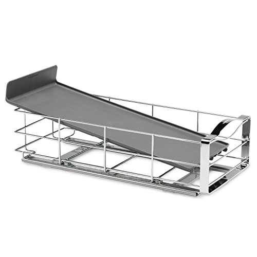 9-Inch Pull-Out Cabinet Organizer, Under Cabinet Sliding Drawer for Kitchen Bathroom, Heavy-Gauge Steel Frame, Removable Drip Guard, Ball-Bearing Tracks, Grey Plastic - view 3