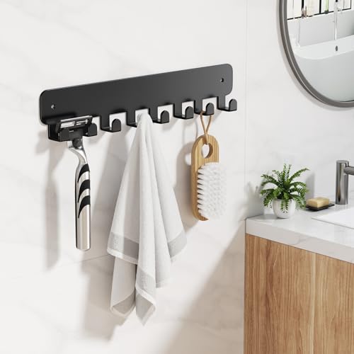 Key Holder Wall Mount, Adhesive Key Rack with 8 Hooks Hanger for Car Key Ring, Metal Key Chain Organizer, Black 1 Pack - view 4