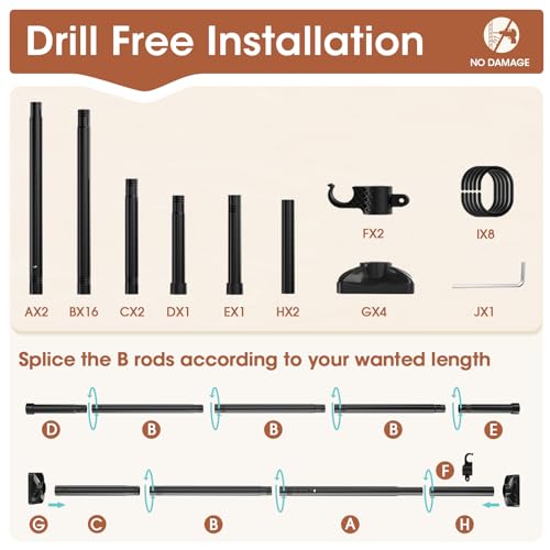 Room Divider Curtain Rod, No Drilling Room Separator for Space Partition Adjustable 4-10ft(H) 28-70inch(W) Heavy Duty Temporary Wall Divider Floor to Ceiling Tension Rod, Black - view 6