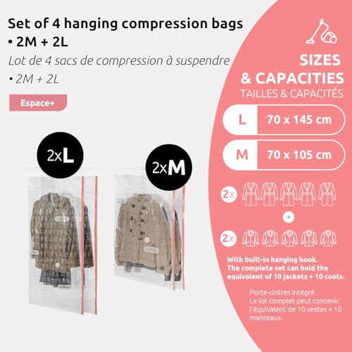 Aspispace Set of 4 Vacuum Compression Bags - Medium/Large Sizes, Transparent, Space-Saving Storage Solution - view 2