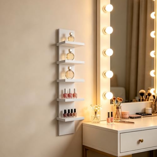 5 Tier Wall Shelf Unit White Vertical Column Wall Decor Lack Floating Shelf Laminate Finish Floating Storage Organizer Compact Display Float Shelves for Bedroom Living Room - view 2